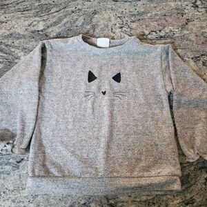 Zara Baby Girls Gray Heathered Knit Cat Face Top Long Sleeve Size 4-5 Years